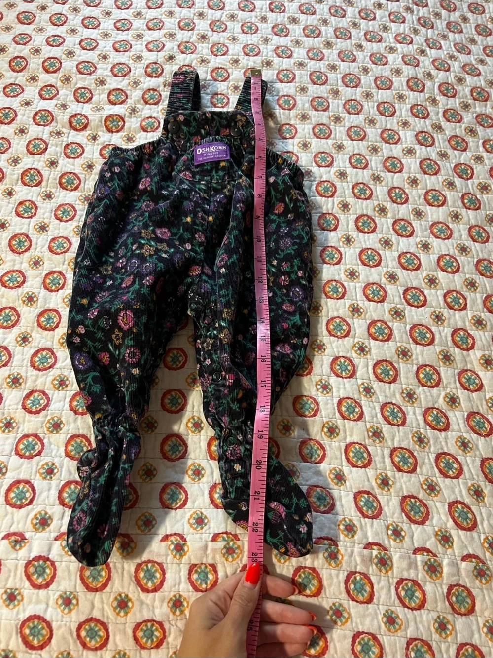 Oshkosh B’Gosh Vintage 80s Black Floral Courderoy Overalls size 3-6 months